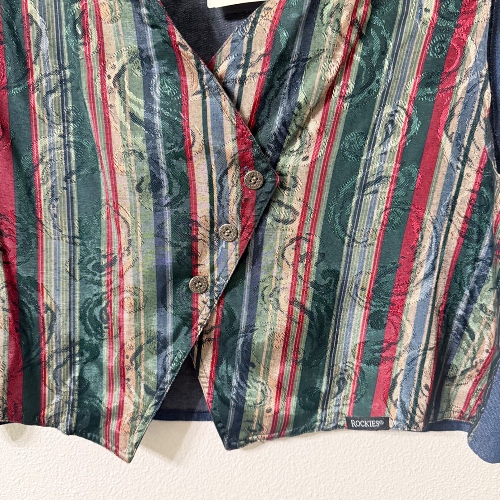 Rockies Vintage 90s Western Tapestry Country Vest USA Colorful Striped 18W - Picture 4 of 7